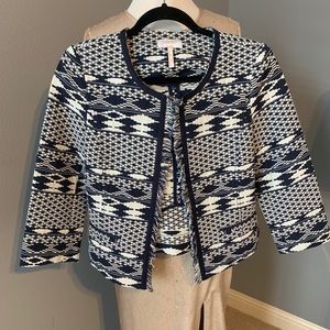 Laundry Shelli Segal Navy Aztec Open Jacket Sz 6